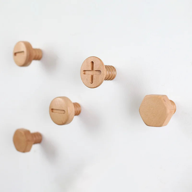 Screw Head Shape Nordic Wooden Wall Hooks Brownstick