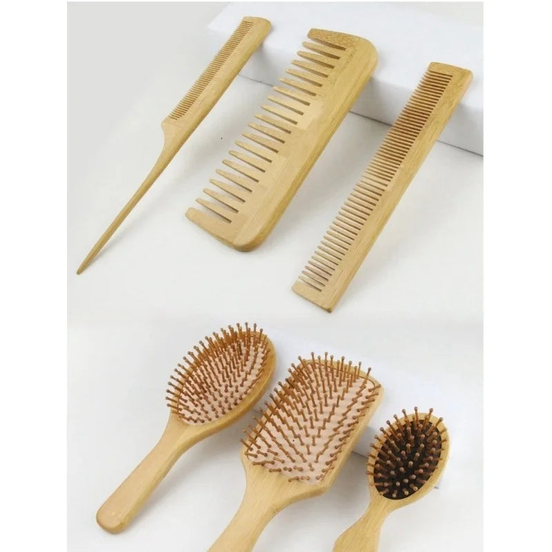 6-Piece Bamboo Hair Brush & Comb Set Brownstick
