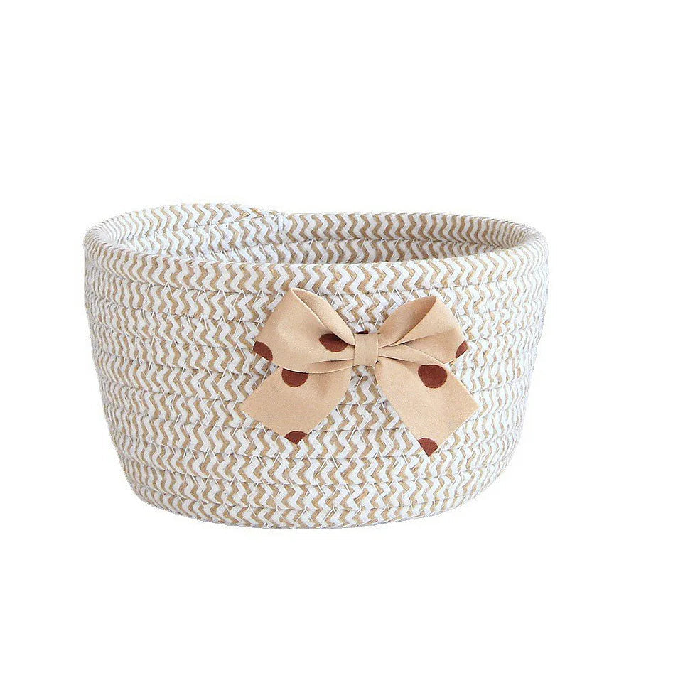 Handmade Bowknot Cotton Rope Storage Baskets – Set of 2 Brownstick