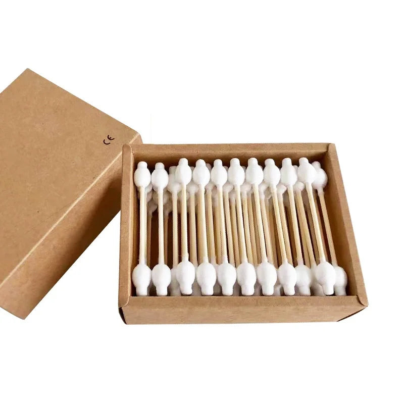 50 Pcs Bamboo Cotton Buds – Eco Double-Head Swabs Brownstick