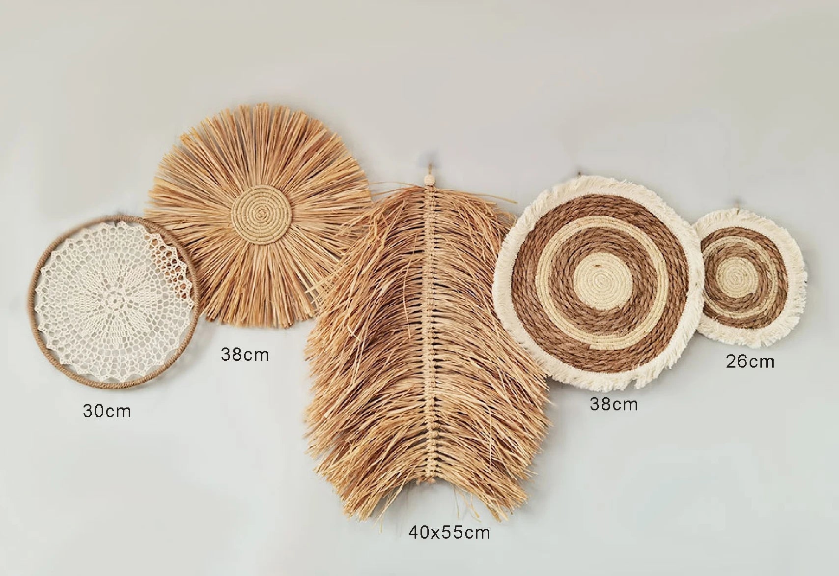 Rattan Wall Decor – Boho Straw Wall Basket Hanging Sets Brownstick