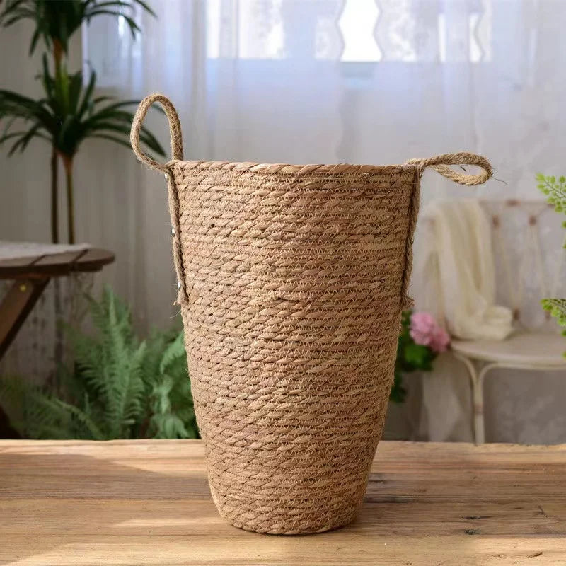 Tall Natural Wicker Planter Basket for home and garden decor, laundry, and toy storage. Brownstick