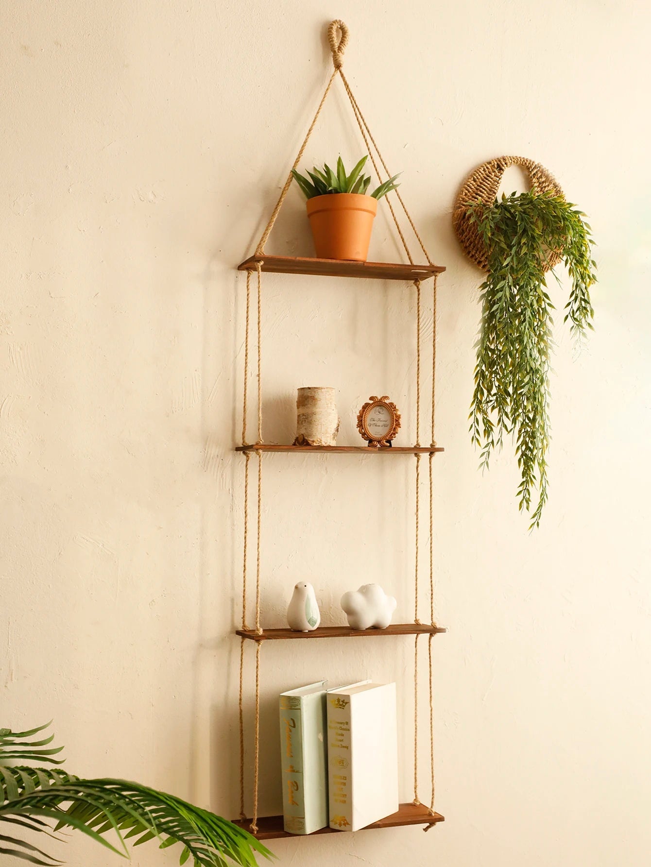 4-Layer Charcoal Wall Shelf – Floating Wooden Plant Rack Display Brownstick