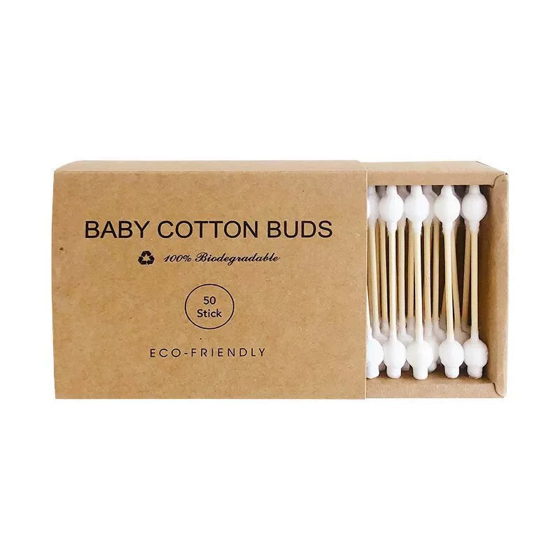 50 Pcs Bamboo Cotton Buds – Eco Double-Head Swabs Brownstick