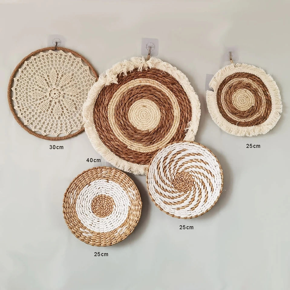 Rattan Wall Decor – Boho Straw Wall Basket Hanging Sets Brownstick