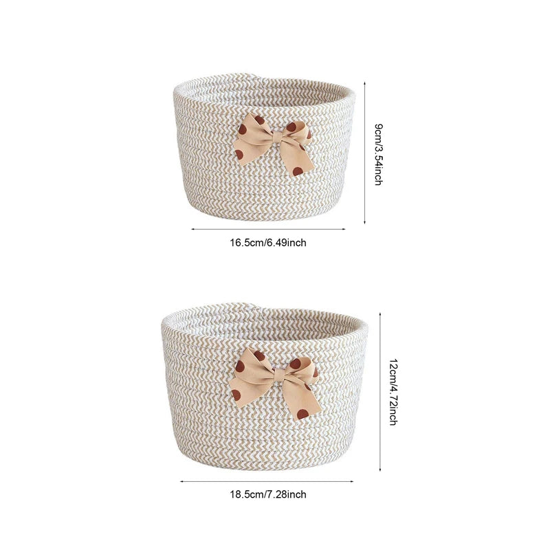 Handmade Bowknot Cotton Rope Storage Baskets – Set of 2 Brownstick