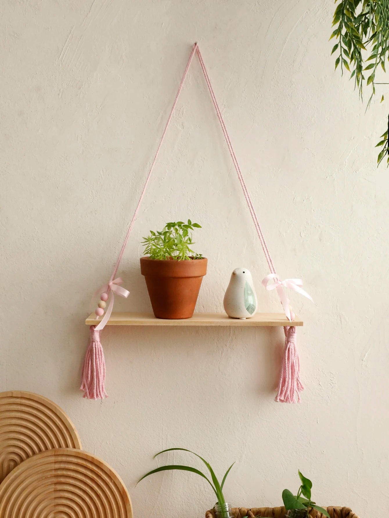 Pink Bow Wooden Wall Shelf Brownstick