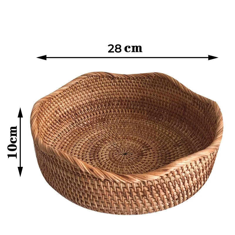 Round Rattan Woven Basket – Rustic Fruit & Bread Organizer Brownstick