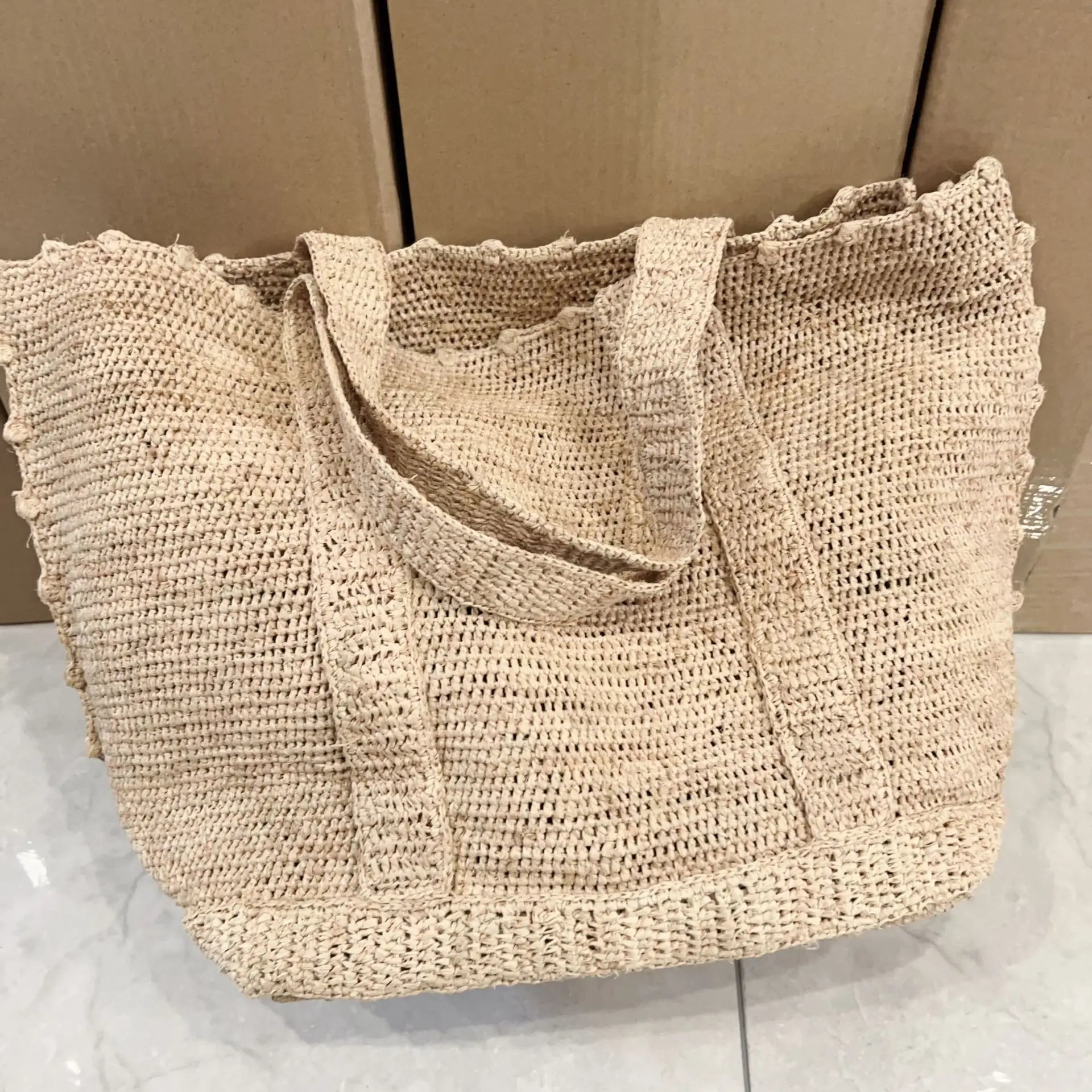 Bohemian Raffia Straw Bag – Handmade Summer Tote Brownstick