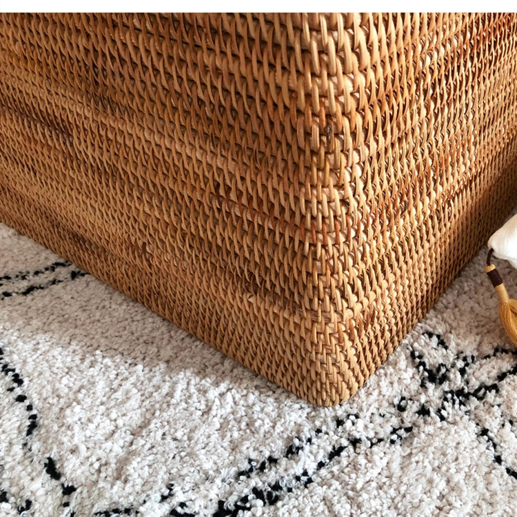 Handwoven Rattan Laundry Basket with Cover – Large Storage Brownstick