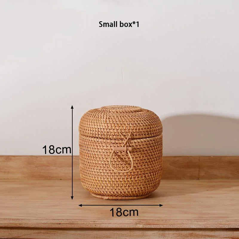 Handwoven Rattan Storage Box with Lid – Tea & Snack Organizer Brownstick