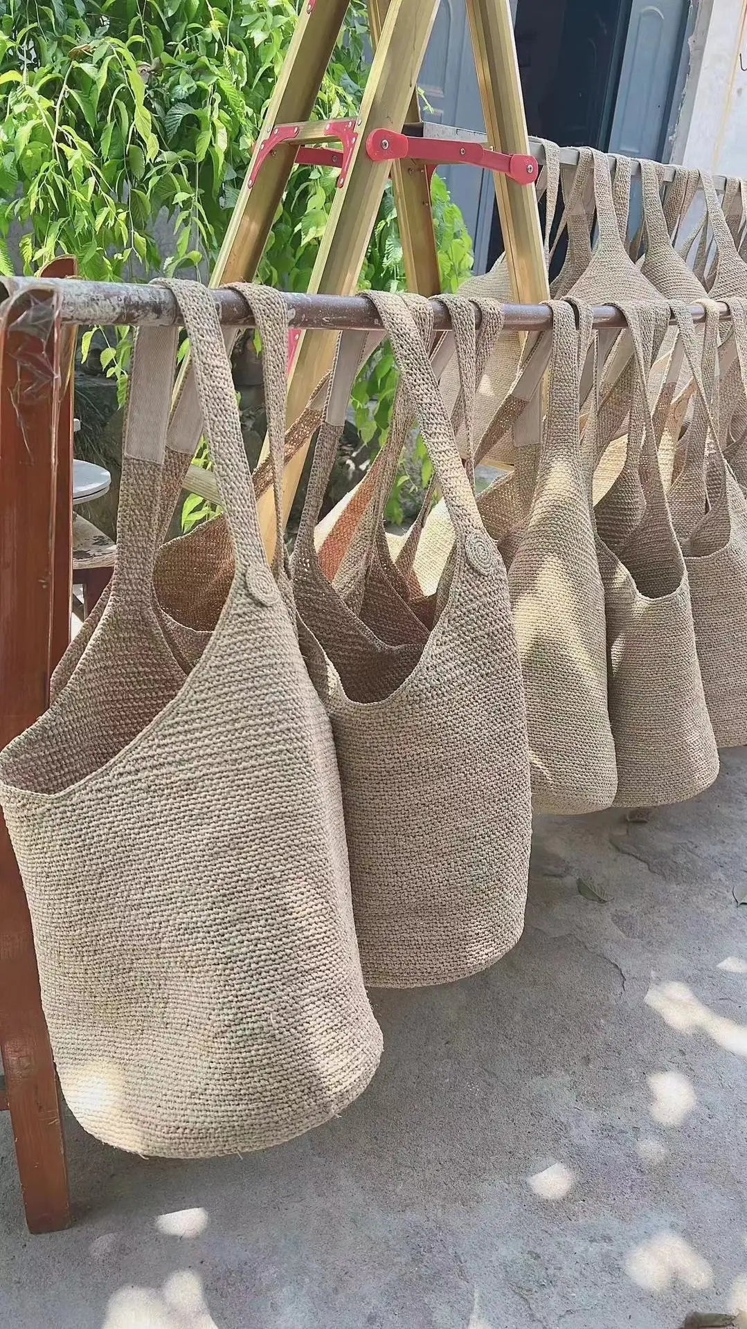 Boho Straw Tote Bag – Large Beach Shoulder Bag Brownstick