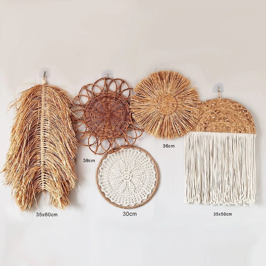 Rattan Wall Decor – Boho Straw Wall Basket Hanging Sets Brownstick