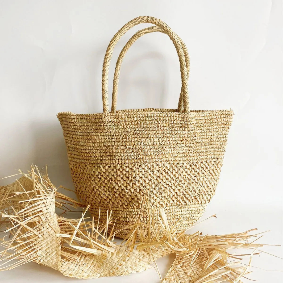 Summer Raffia Beach Bag – Handmade Boho Straw Tote Brownstick