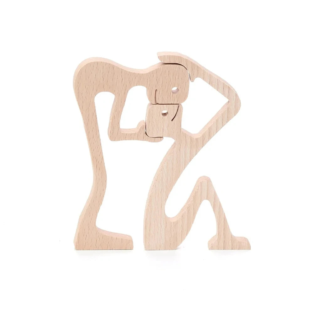 Wooden Dog & Human Figurine – Creative 3D Man Statue Brownstick