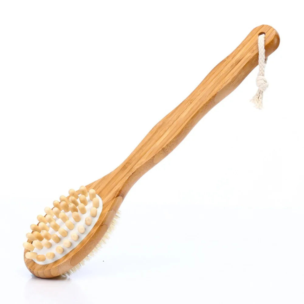 Bamboo  Long Handle Body Brush with Natural Bristles Brownstick