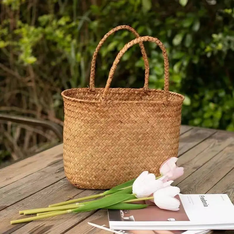 Boho Handmade Bamboo Woven Handbag Brownstick