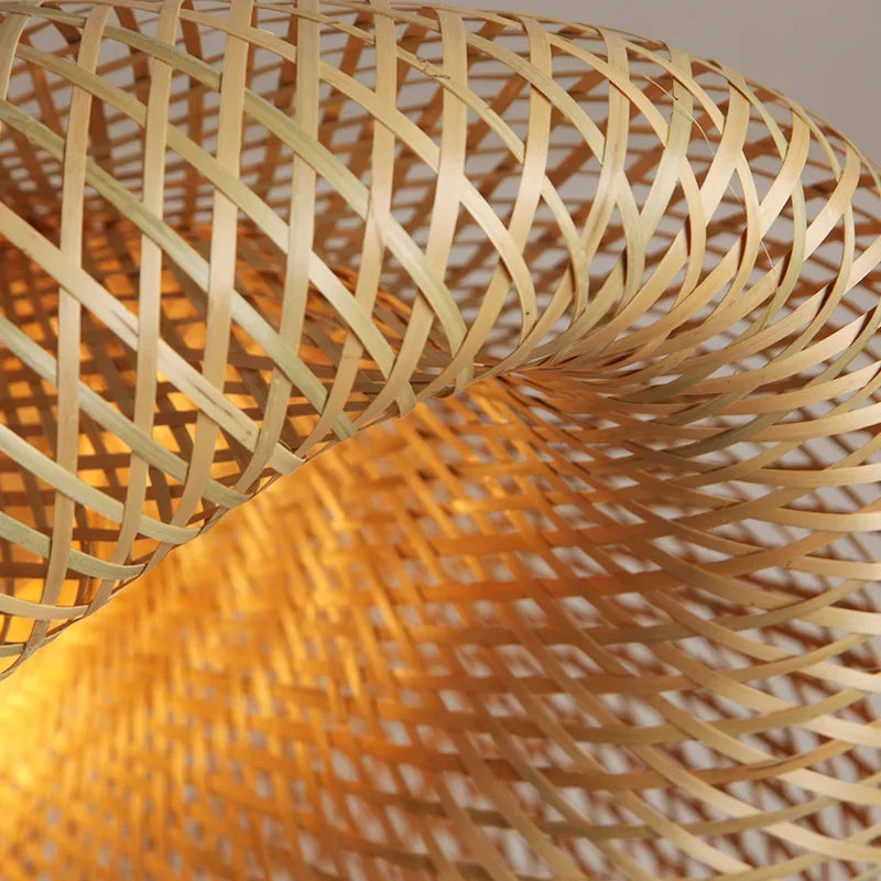 Vintage Handwoven Bamboo Pendant Lamp – Yellow Shade E27 Brownstick
