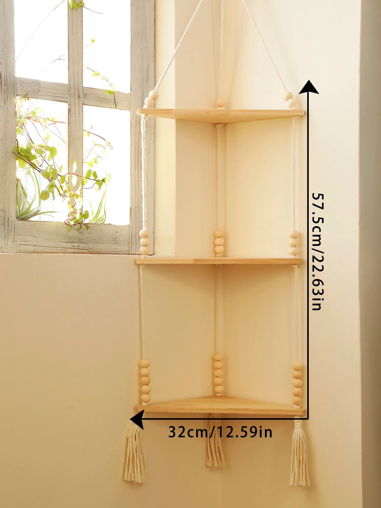 1–3 Layer Macrame Corner Shelf Brownstick