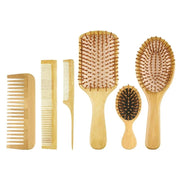 6-Piece Bamboo Hair Brush & Comb Set Brownstick