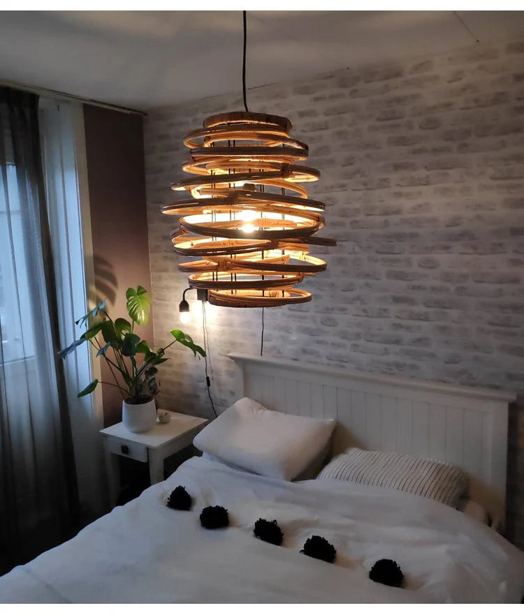 Modern Japanese Wicker Pendant Light – Rattan LED Chandelier Brownstick