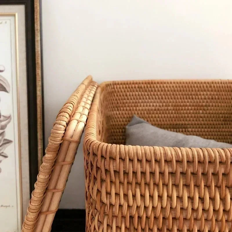 Handwoven Rattan Laundry Basket with Cover – Large Storage Brownstick