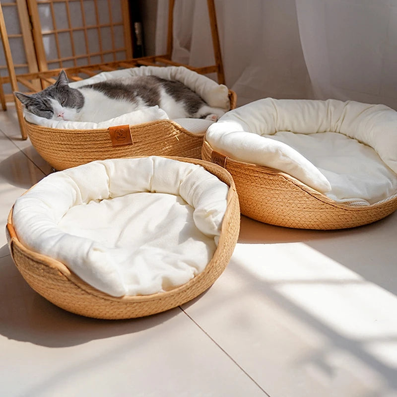 Hand-Woven Natural Cozy, Eco-Friendly  Cat Bed Brownstick