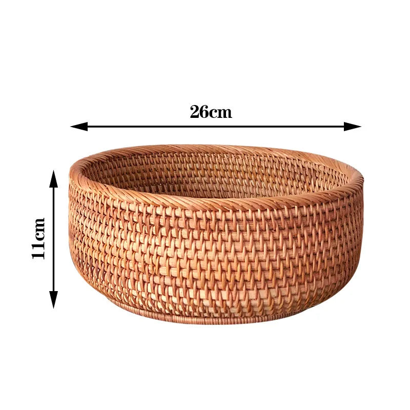 Round Rattan Woven Basket – Rustic Fruit & Bread Organizer Brownstick