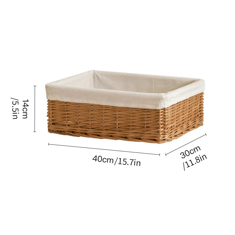 Handwoven Rattan Wicker Storage Basket with Lining Brownstick