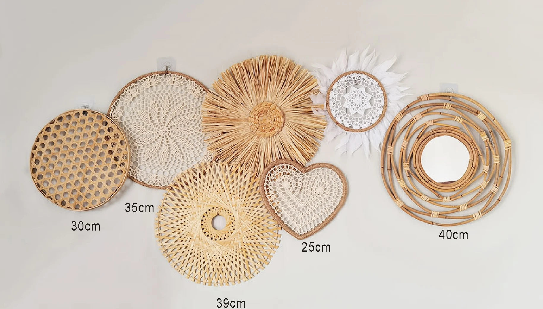 Rattan Wall Decor – Boho Straw Wall Basket Hanging Sets Brownstick