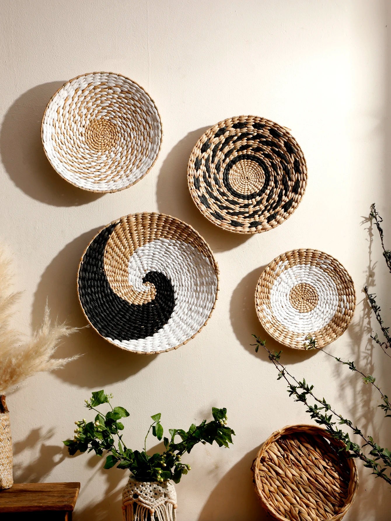 Boho Seagrass Wall Basket Decor – Handmade Natural Wall Art Brownstick
