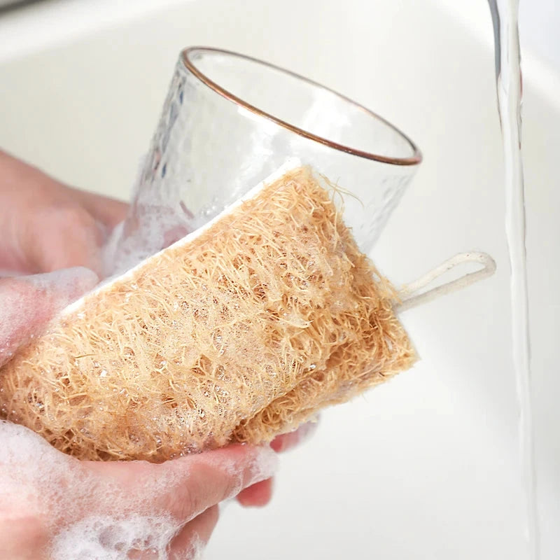 Natural Loofah & Wood Pulp Double-Sided Dish Sponge Brownstick