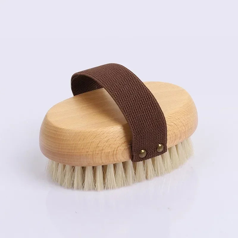 Ebony Wood Body Massage Brush – Natural Bristle Dry Skin Brush