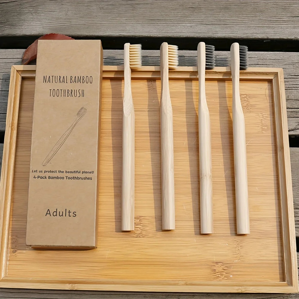 4pcs Soft Bristles Bamboo Toothbrush Set Brownstick