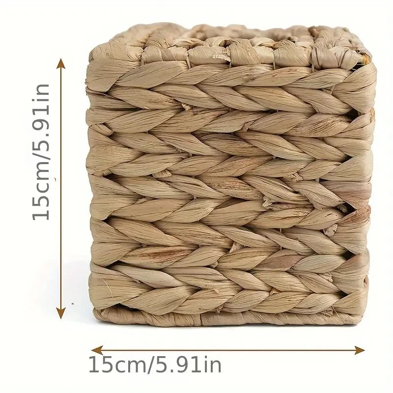 Boho Rattan Tissue Box Cover – Square Woven Wicker Holder Brownstick