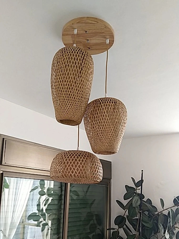 Classic 3pcs Bamboo Pendant Lamps Brownstick