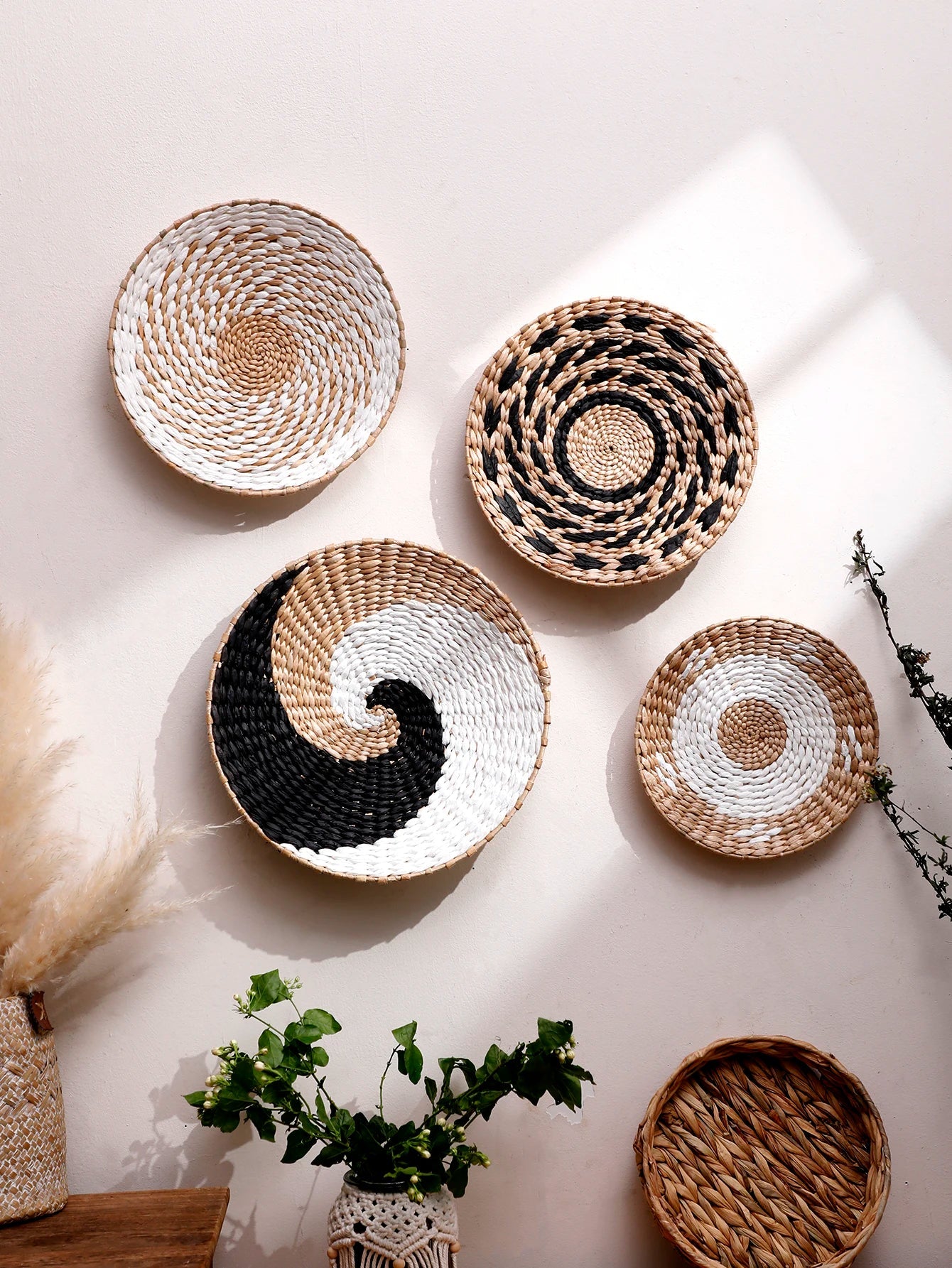 Boho Seagrass Wall Basket Decor – Handmade Natural Wall Art Brownstick