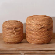 Handwoven Rattan Storage Box with Lid – Tea & Snack Organizer Brownstick