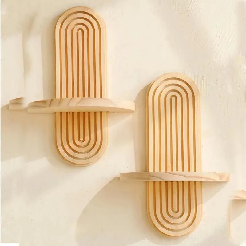 Boho Wooden Wall Shelves Brownstick