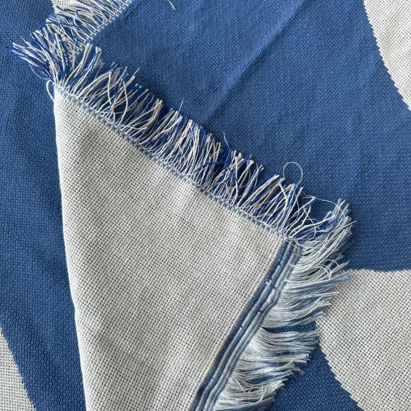 Blue Leaf Jacquard Throw Blanket Brownstick