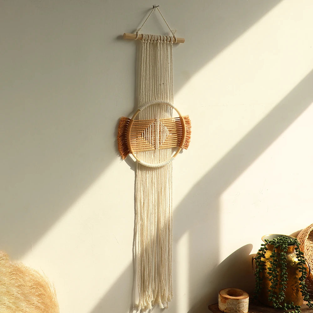 Brown Round Macrame Wall Hanging – Handmade Boho Wall Art Brownstick