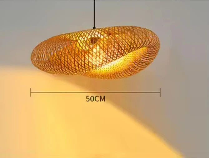 Bamboo Woven Chandelier Lamp – Handmade Pendant Ceiling Light Brownstick