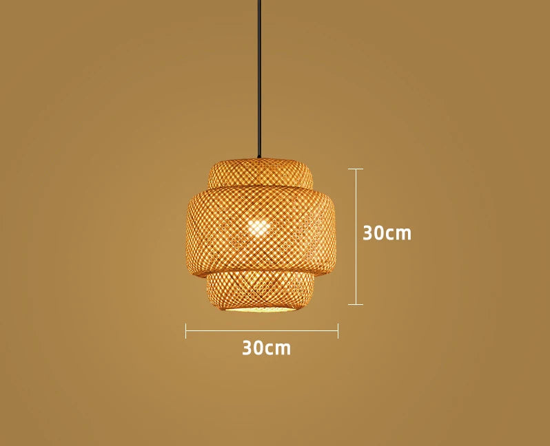 Bamboo 30cm Handwoven Rattan Lantern Pendant Lamp Brownstick