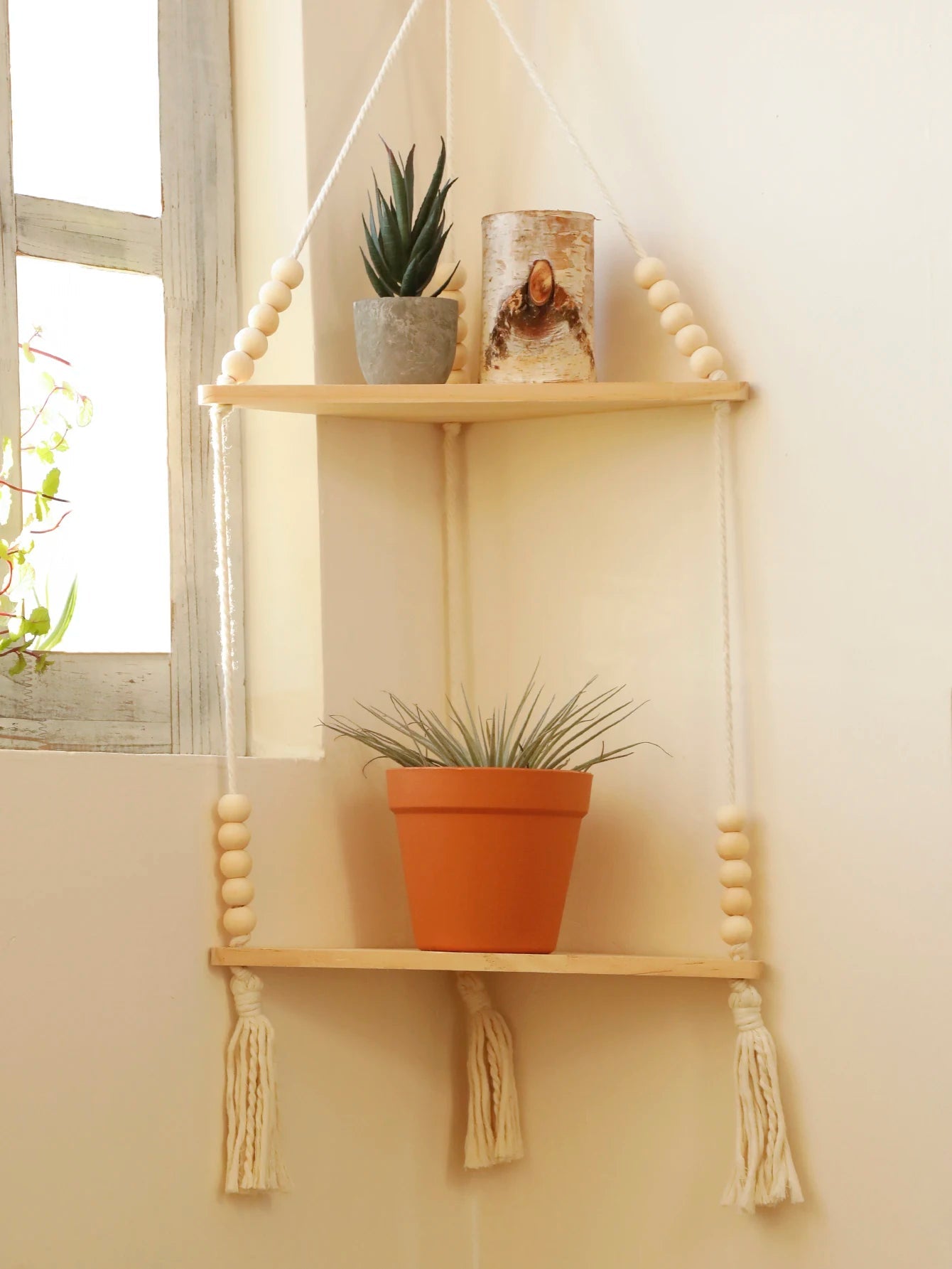 1–3 Layer Macrame Corner Shelf Brownstick
