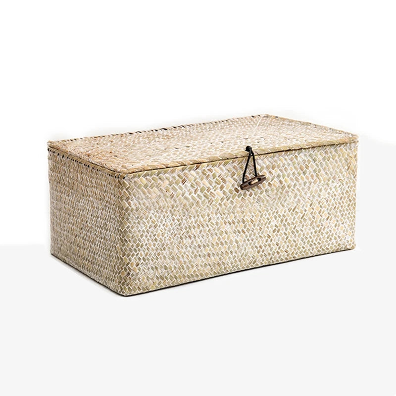 Handwoven Seagrass Storage Basket with Lid – Natural Organizer Brownstick
