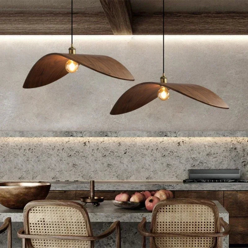 Wabi Sabi Walnut Pendant Lamp – Japanese Zen Chandelier Brownstick