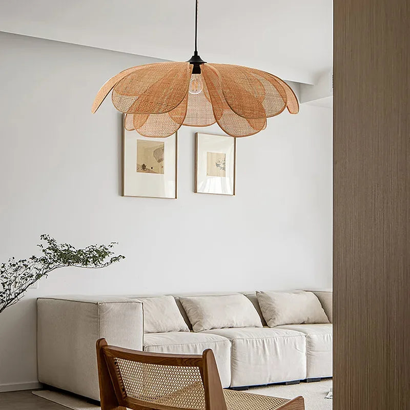 Rattan Ceiling Pendant Light – Handwoven Boho Lamp Brownstick