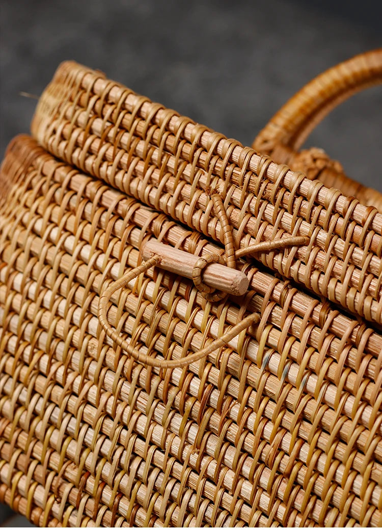 Handwoven Rattan Storage Box with Handle Picnic & Kitchen Brownstick