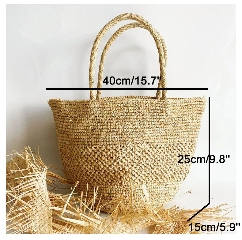 Summer Raffia Beach Bag – Handmade Boho Straw Tote Brownstick