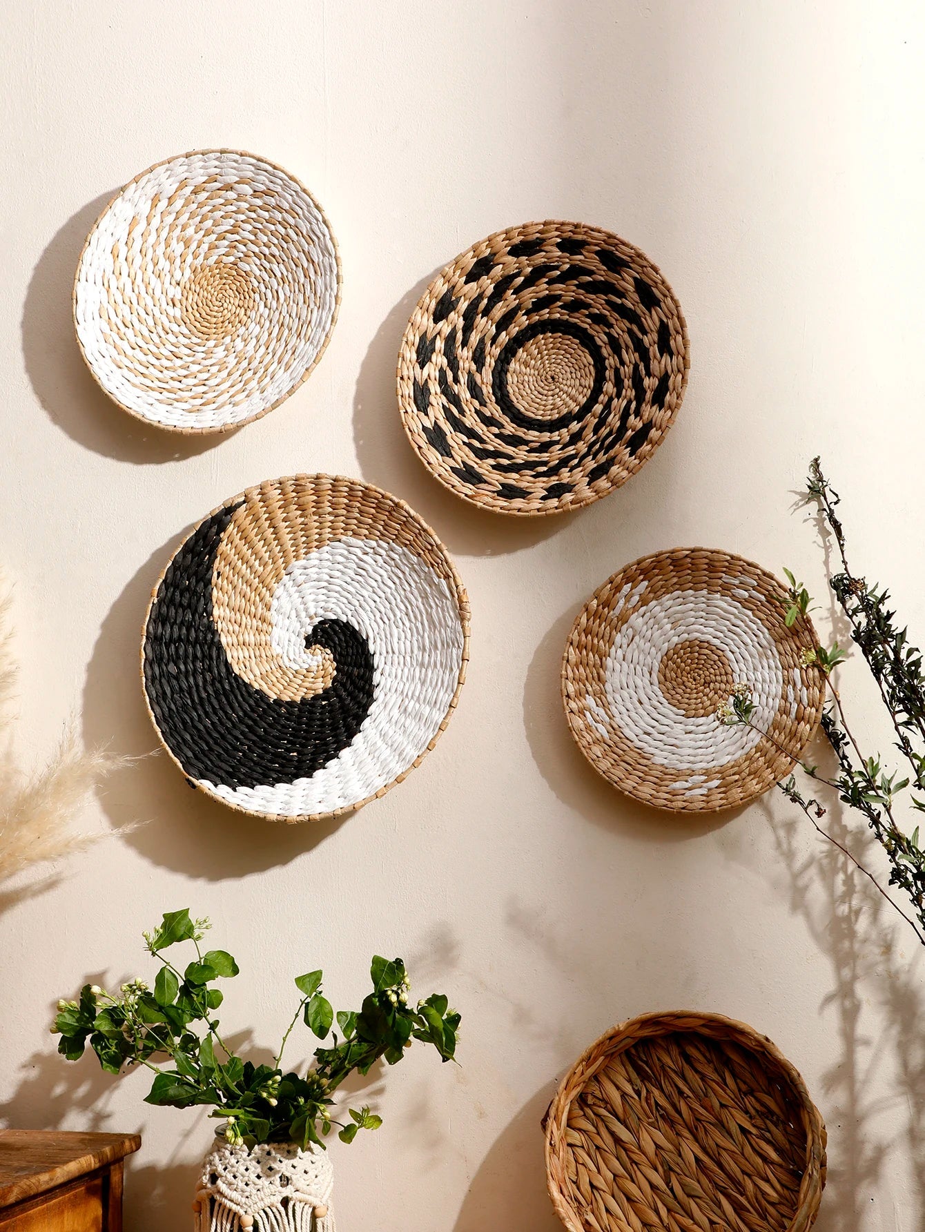Boho Seagrass Wall Basket Decor – Handmade Natural Wall Art Brownstick